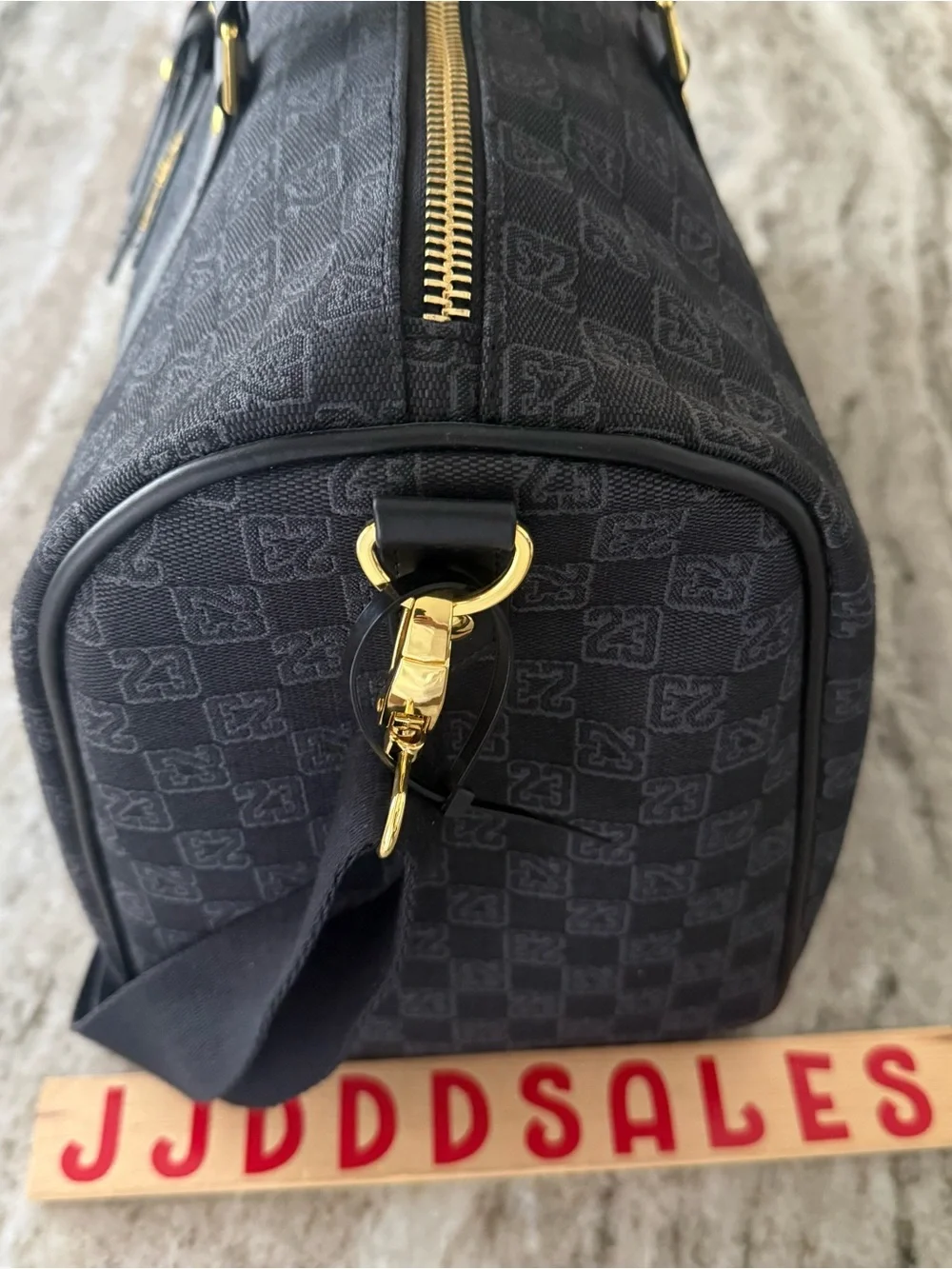 AIR JORDAN MONOGRAM DUFFLE BAG LUGGAGE JACQUARD BLACK GOLD GRATITUDE RETRO 11
